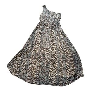 Audrey 3+1 Womens Leopard Print One Shoulder Maxi Dress Sage Green DH6600 Medium